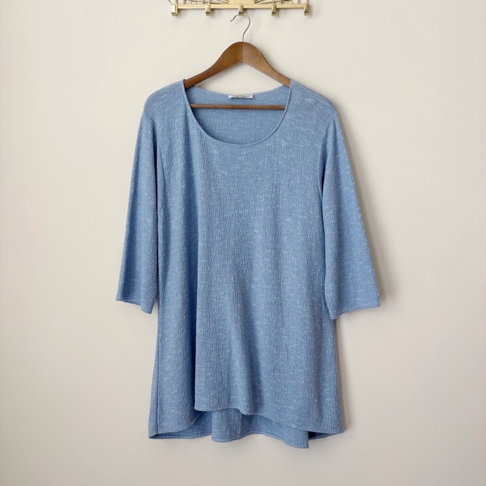 Margaret Winters Blue Textured Tunic Top Large Coastal Grandma